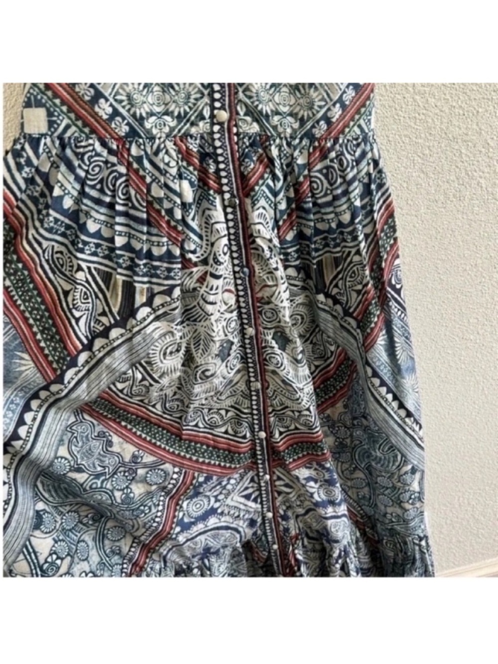 Camilla Tiered Shoestring Maxi Dress Blue Antique Batik - Picture 9 of 11